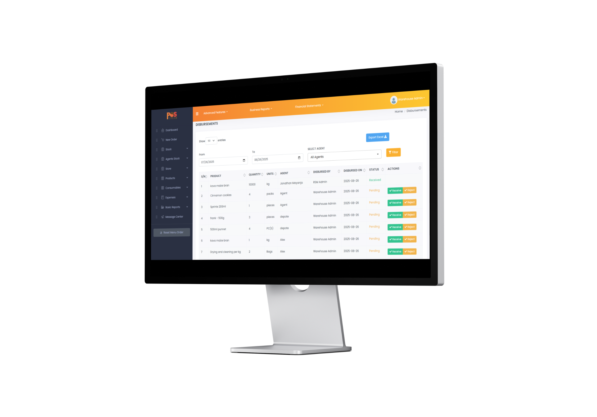 POSCream application screen